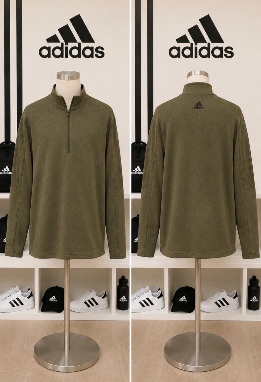 Adidas Golf Primegreen 3-Stripe 1/4 Zip Pullover Olive Strata 2XL NWT